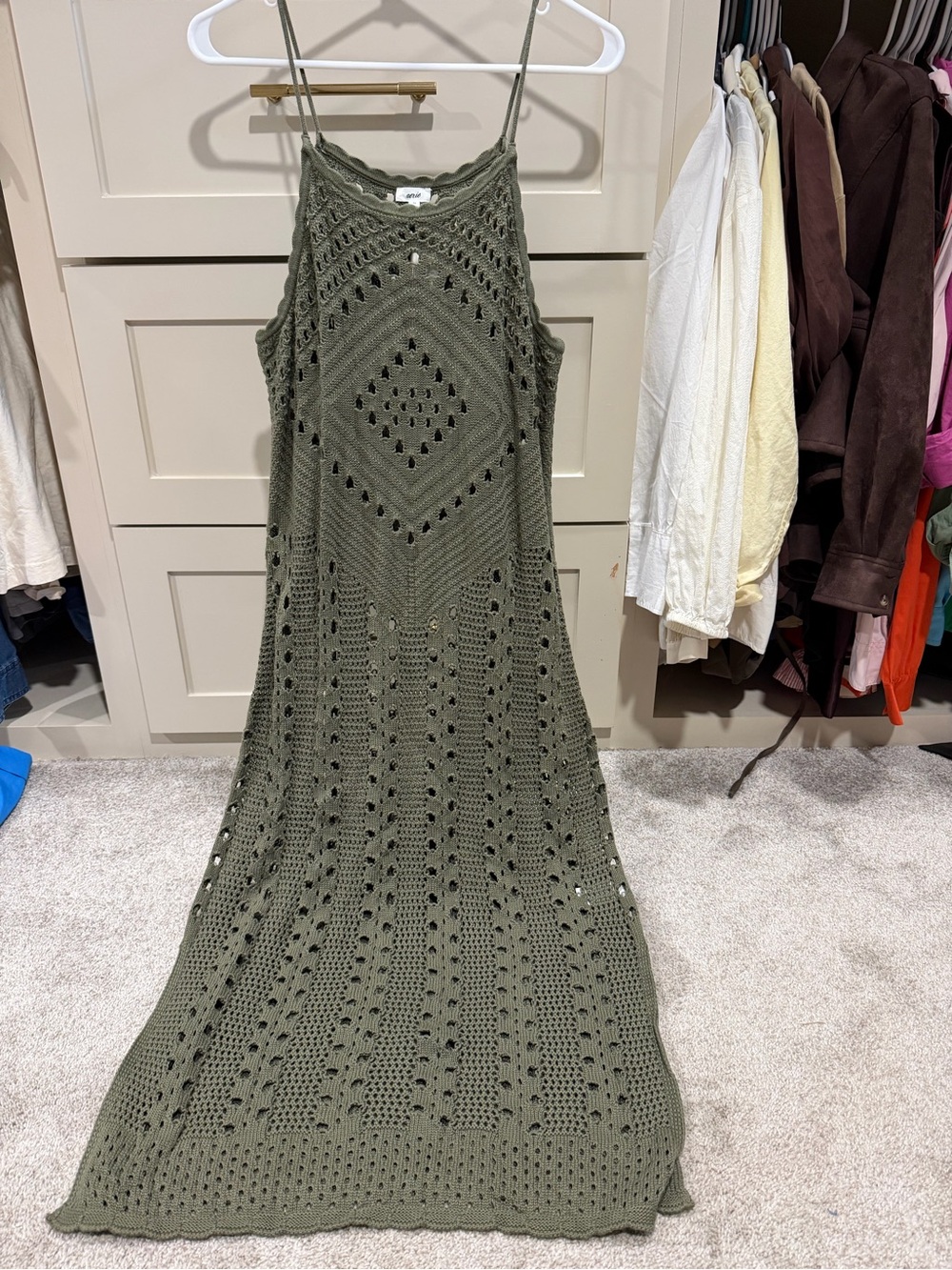 aerie Olive green coverup  Crochet Maxi Dress